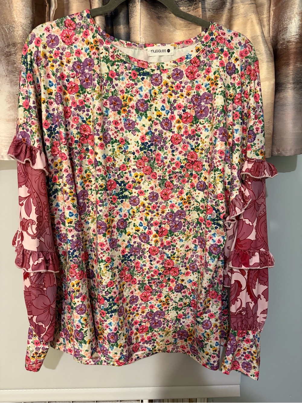 Nuggles Pink Multi Floral Ruffle Long-Sleeve Top size 3x new without tags